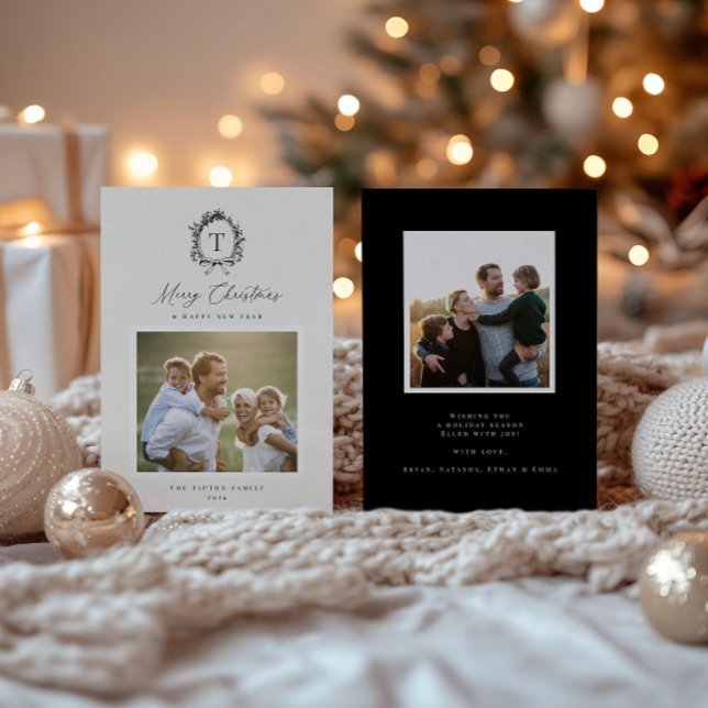 Festividades Cartão de Férias do Monograma Botânico Vintage (Criador carregado)