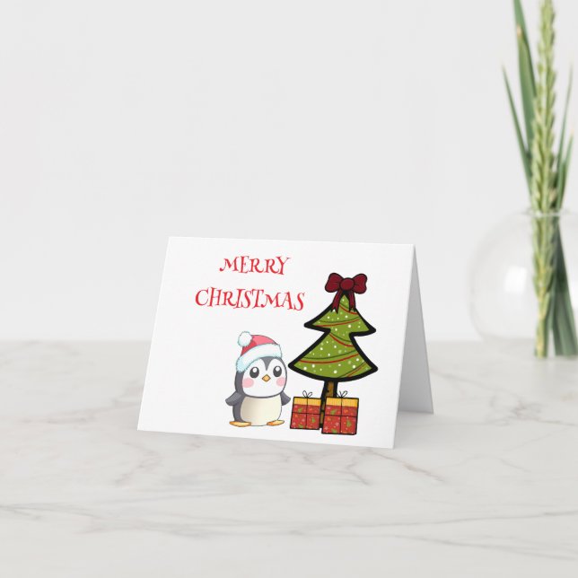 Festividades Cartão de Férias Dobrado dos Pinguins de Natal (Frente)
