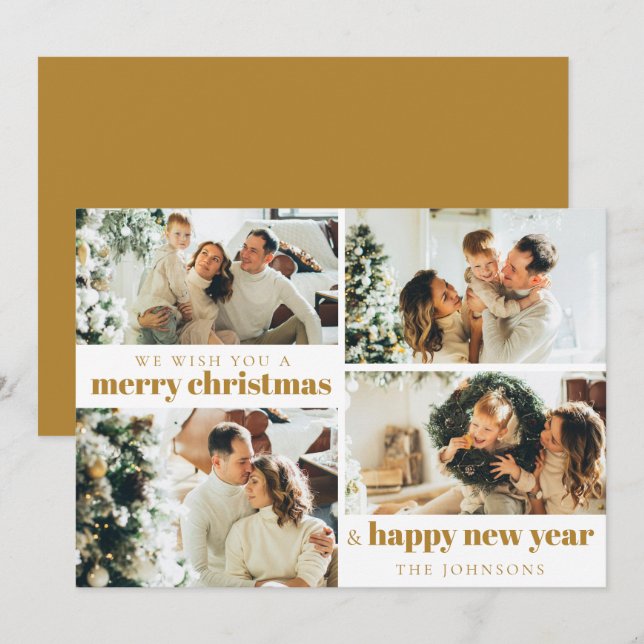 Festividades Cartão de Férias Dourado de Natal do Elegante Mode (Frente/Verso)