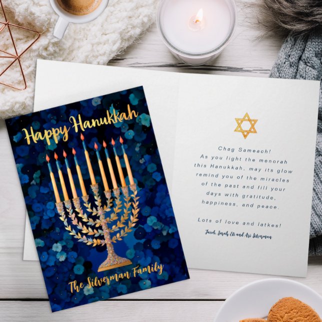 Festividades Cartão de Férias Dourado Menorah Hanukkah (Happy Hanukkah Card)