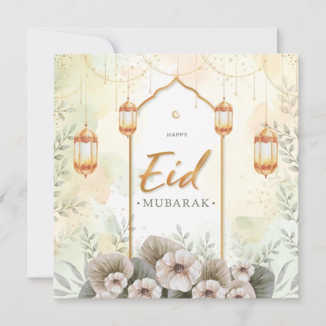 Festividades Cartão de Férias Eid Mubarak das Flores de Água (Frente)