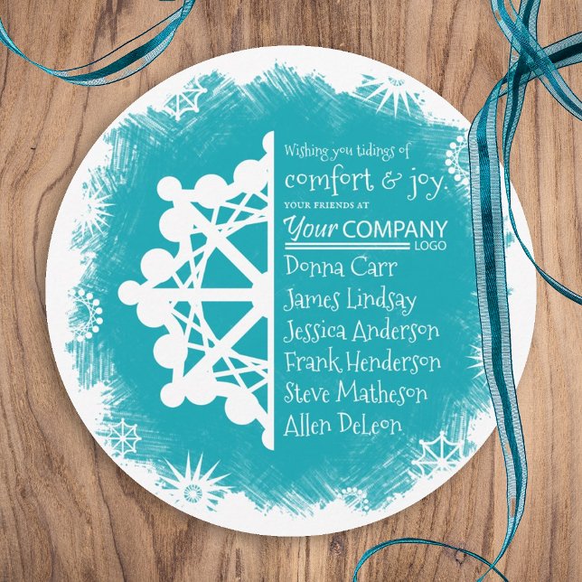 Festividades Cartão de Férias Empresarial Única Turquesa, Verme (turquoise cyan company holiday card white snowflake winter snow light aqua christmas business logo)