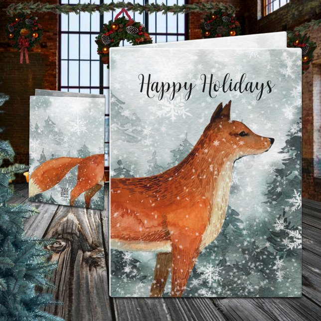 Festividades Cartão de Férias Feliz da Floresta Vermelha da Mad (Woodland Forest Red Fox Happy Holiday Wraparound Graphics Folded Christmas Card)