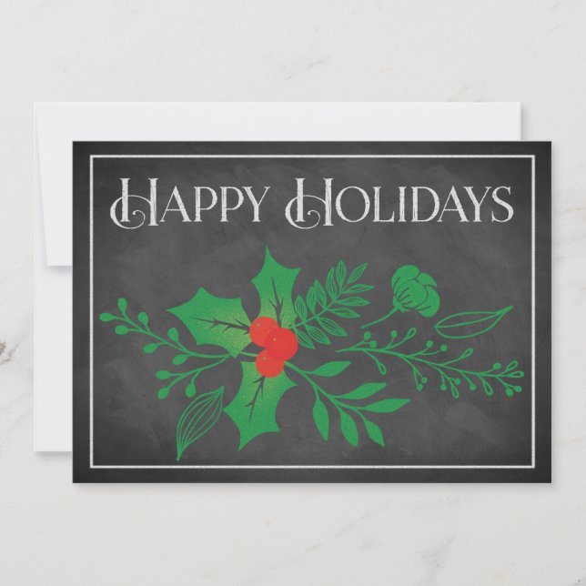 Festividades Cartão de Férias Feliz | Faux Chalkboard, Holly (Frente)