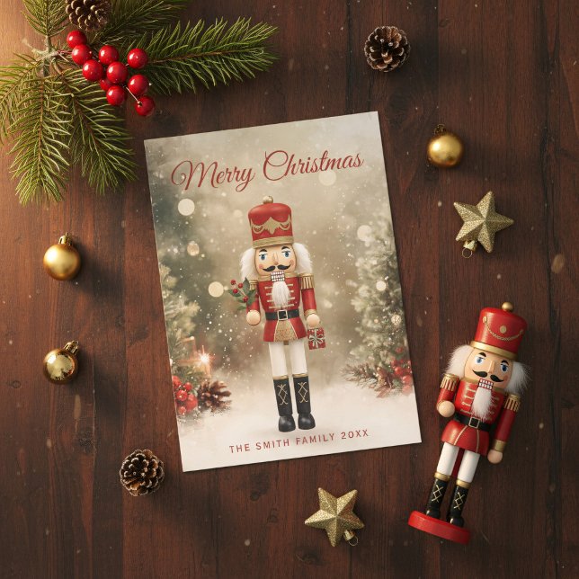 Festividades Cartão de Férias Feliz Natal da Família Nutcracker (Nutcracker family holiday card brings festive elegance to your loved ones' mailboxes.)