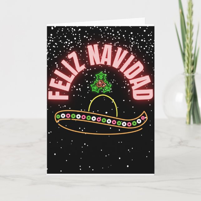 Festividades Cartão de Férias Feliz Navidad Neon Sombrero (Frente)