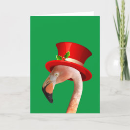 Festividades Cartão de Férias Flamingo Rosa com Chapéu Vermelho