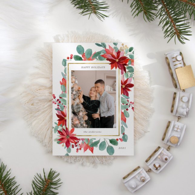 Festividades Cartão de Férias Floral Eucalyptus Poinsettia (Criador carregado)