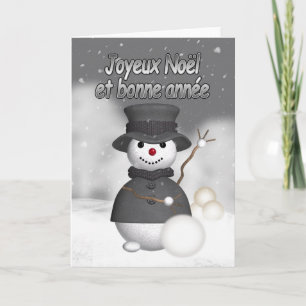 Festividades Cartão de férias francês com o moderno snoman na m