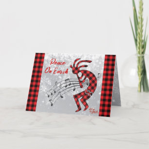 Festividades Cartão de Férias Kokopelli Xadrez Vermelho e Preto