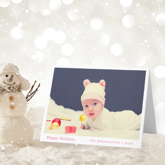 Festividades Cartão de Férias Minimalista Bebê Cute (Blush Pink Baby Girl's First Christmas Card)