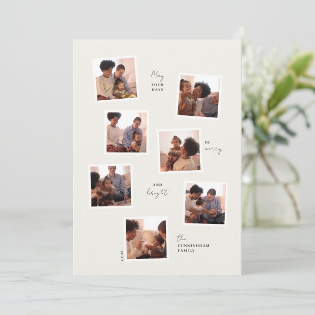 Festividades Cartão de férias minimalista com sete fotos (Em pé/Frente)