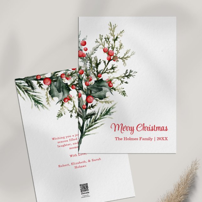 Festividades Cartão de Férias Mínimo Moderno (Modern Minimalist Mistletoe Holiday Card on white table)