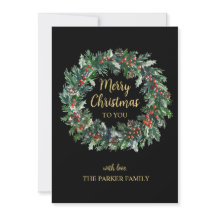 Cartão de Férias Natal Preto e Dourado