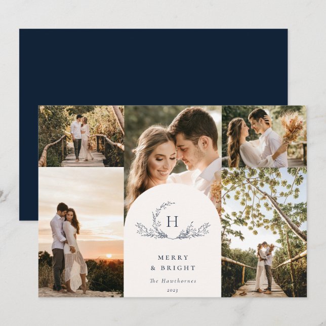 Festividades Cartão de Férias Orgânico Monograma 5 (Frente/Verso)