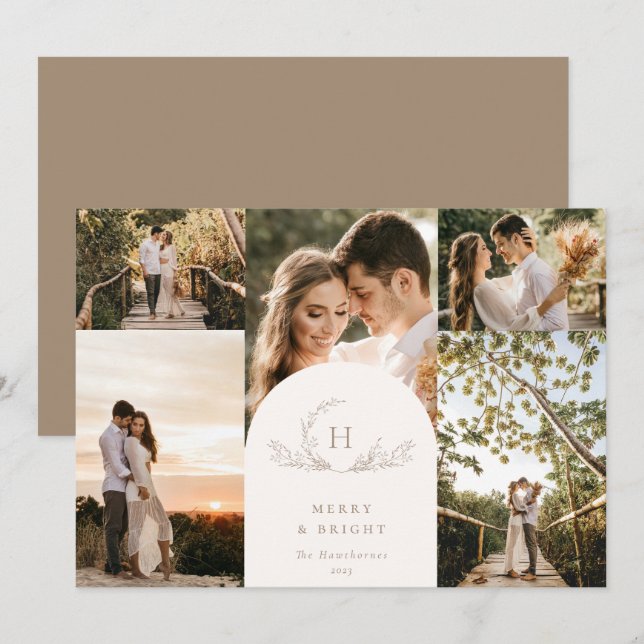 Festividades Cartão de Férias Orgânico Monograma 5 (Frente/Verso)