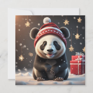 Festividades Cartão de Férias Panda, bonito de Natal