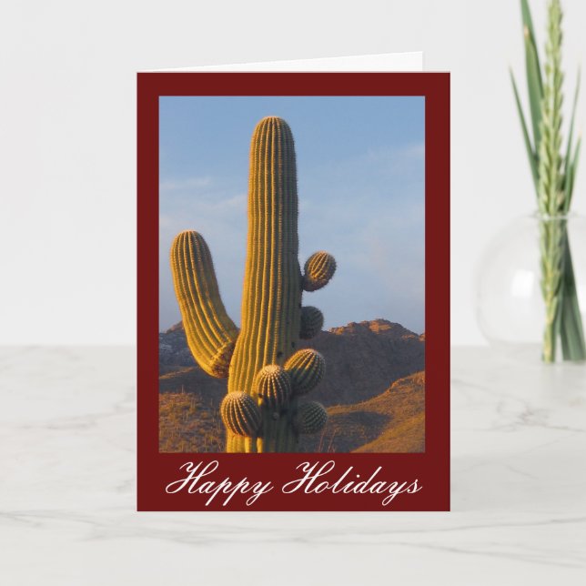 Festividades Cartão de Férias Personalizável Saguaro Sunlit Cac (Frente)