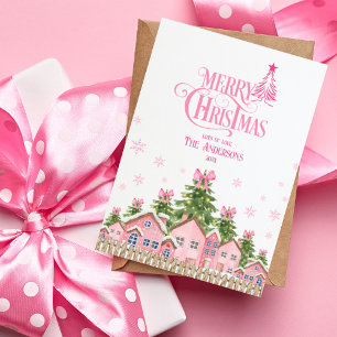 Festividades Cartão de Férias Pinkmas de Arco Rosa de Árvore Fe
