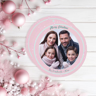 Festividades Cartão de Férias Plana da Família Pink Pastel Chri