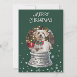 Festividades Cartão de Férias Plana Foto em Floco de Neve Verde