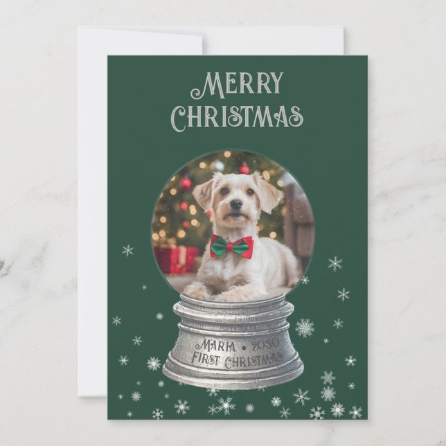 Festividades Cartão de Férias Plana Foto em Floco de Neve Verde (Frente)