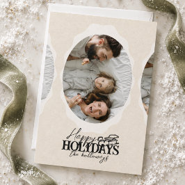 Festividades Cartão de Férias Plano com Foto Oval em Script Ele