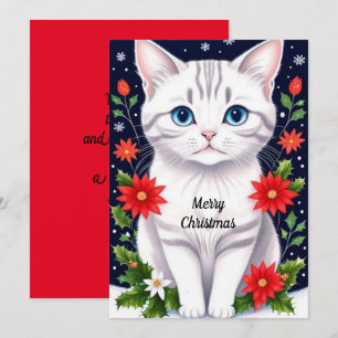 Festividades Cartão de Férias Plano com Gatinho Branco Fofo
