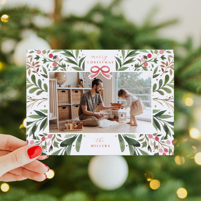 Festividades Cartão de Férias Plano com Moldura Botânica em Aqu (Criador carregado)