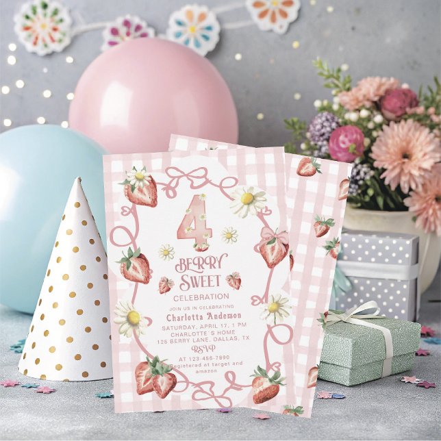 Festividades Cartão de férias plano de morango de aquarela eleg (Criador carregado)