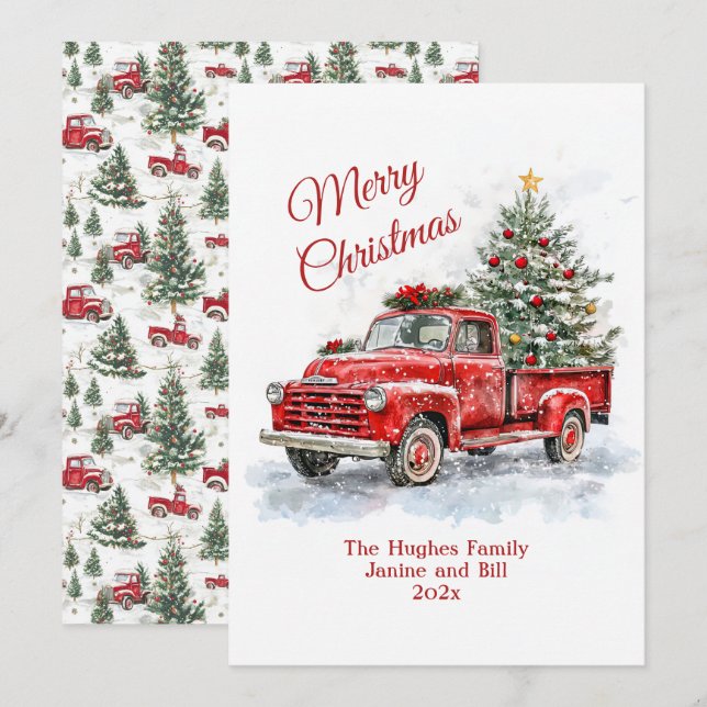 Festividades Cartão de Férias Plano de Natal de Caminhão Vermel (Frente/Verso)