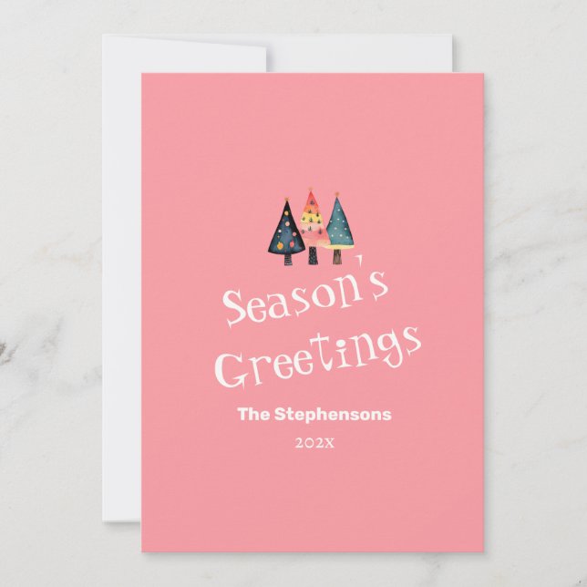 Festividades Cartão de Férias Plano Rosa Rosa, Árvores de Natal (Frente)