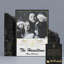 Festividades Cartão de férias preto e branco Elegância monocrom