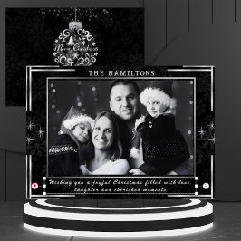 Festividades Cartão de férias preto e branco Elegante monocromá