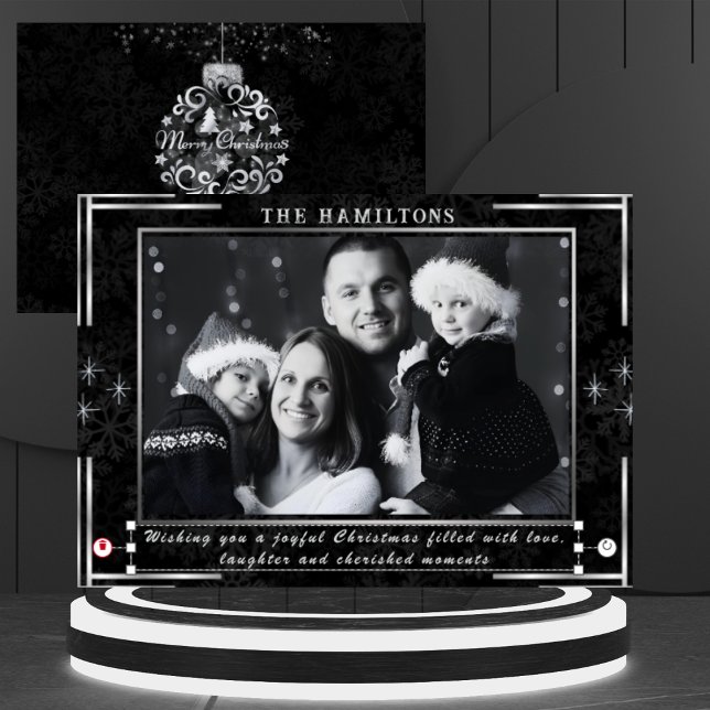 Festividades Cartão de férias preto e branco Elegante monocromá (Criador carregado)