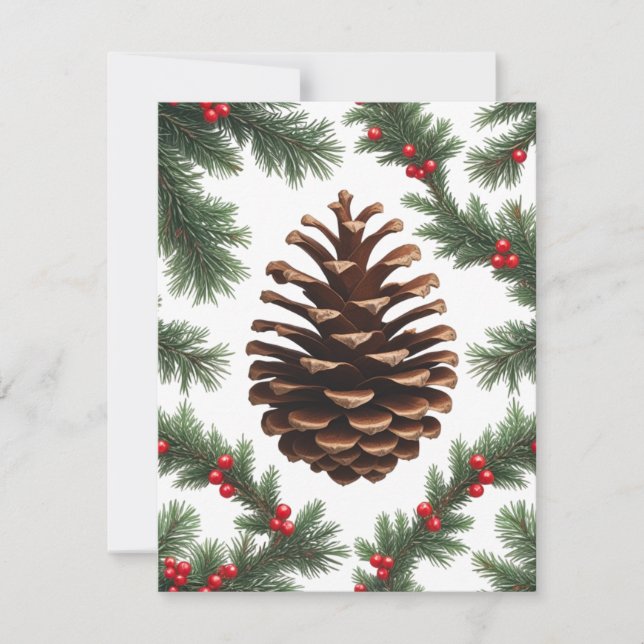 Festividades Cartão de Férias Rustic Pinecone Flat – Natal em F (Frente)