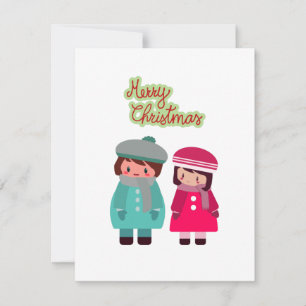 Festividades Cartão de férias simples com menino e menina chibi