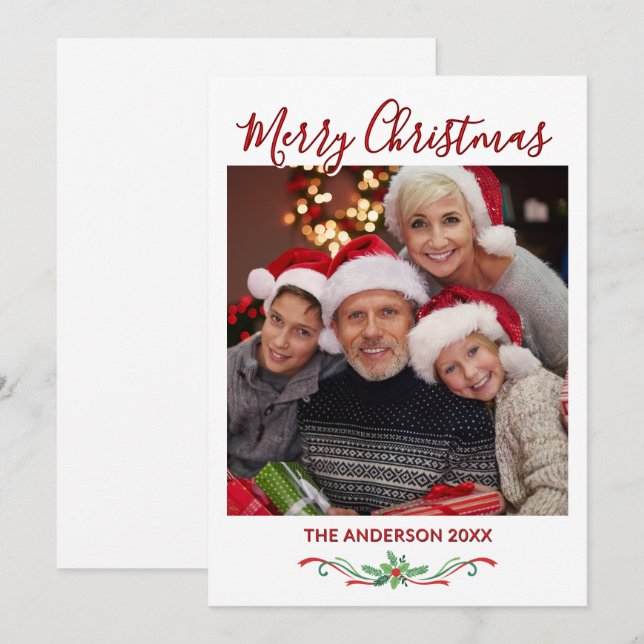 Festividades Cartão de Férias Simples de Uma Foto da Família Pe (Frente/Verso)