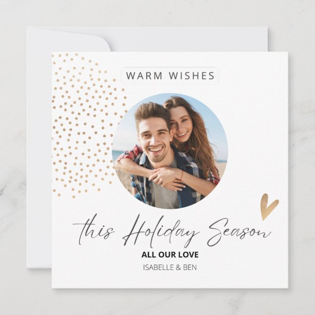 Festividades Cartão de Férias Simples Moderno Foto Coração Dour (Frente)