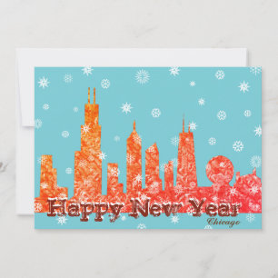 Festividades Cartão de Férias Skyline de inverno em Chicago