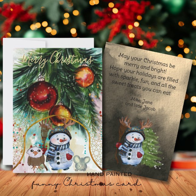 Festividades Cartão de Férias Snowman e Amigos da Floresta (Whimsical Snowman & Forest Friends Holiday Card)