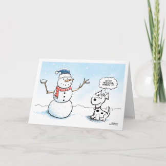 Festividades Cartão de Férias Snowman e dog. Pare de brincar. J