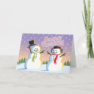 Festividades Cartão de Férias Snowman e Mulher