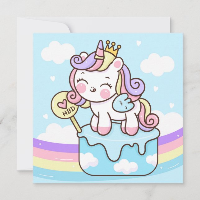 Festividades Cartão de Férias Unicorn Bonito (Frente)
