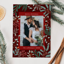 Festividades Cartão de Férias Vermelho Botânico Natal