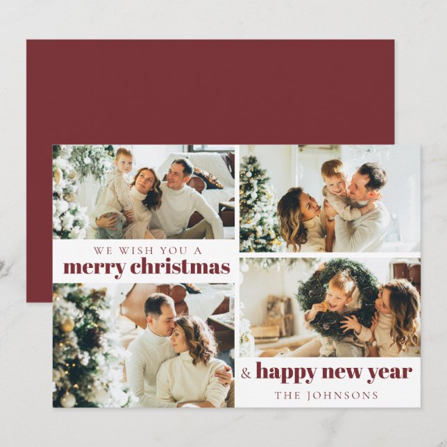 Festividades Cartão de Férias Vermelho de Natal do Elegante Mod (Frente/Verso)