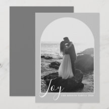 Cartão de Férias Vertical Arch Script Joy Gray