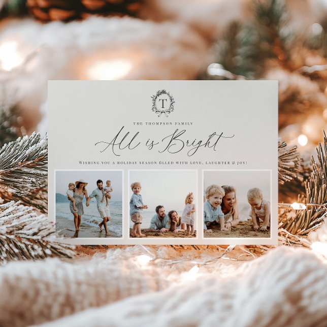 Festividades Cartão de Férias Vintage Botanical Monograma 3 (Criador carregado)