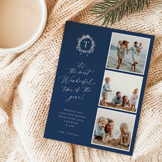 Festividades Cartão de Férias Vintage Botanical Monograma 3 (Criador carregado)