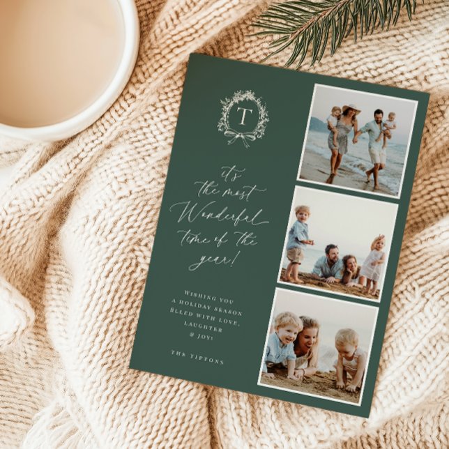 Festividades Cartão de Férias Vintage Botanical Monograma 3 (Criador carregado)